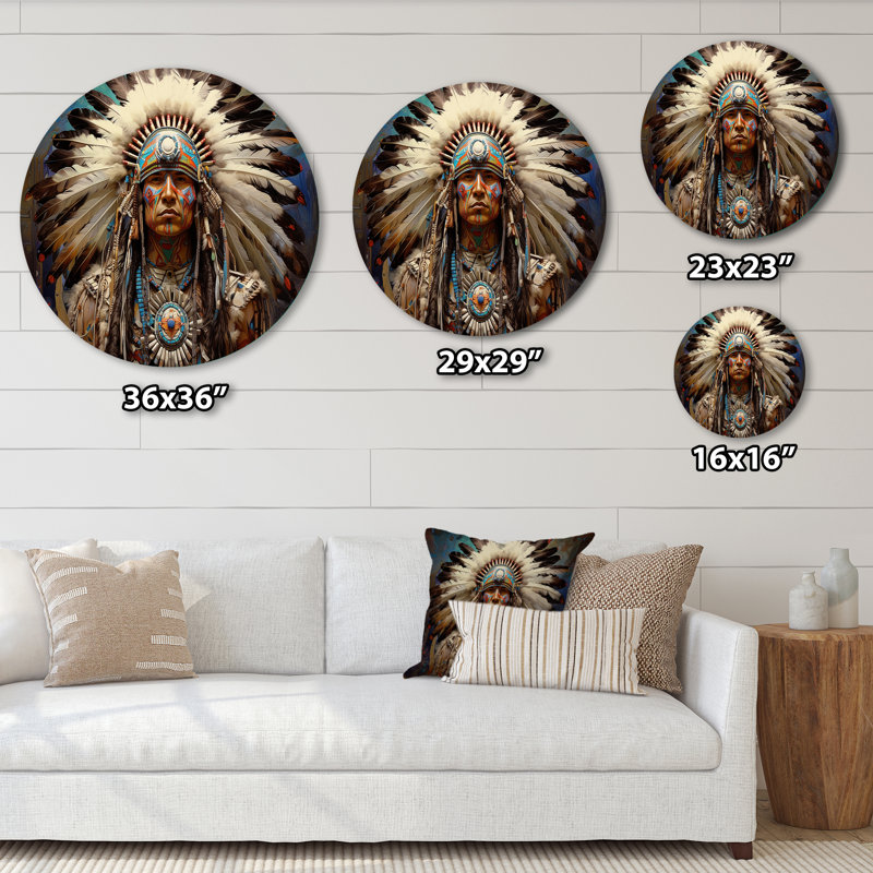 «Native Honour Traditional Warrior I - People», art en métal rond, H 23 po x l 23 po
