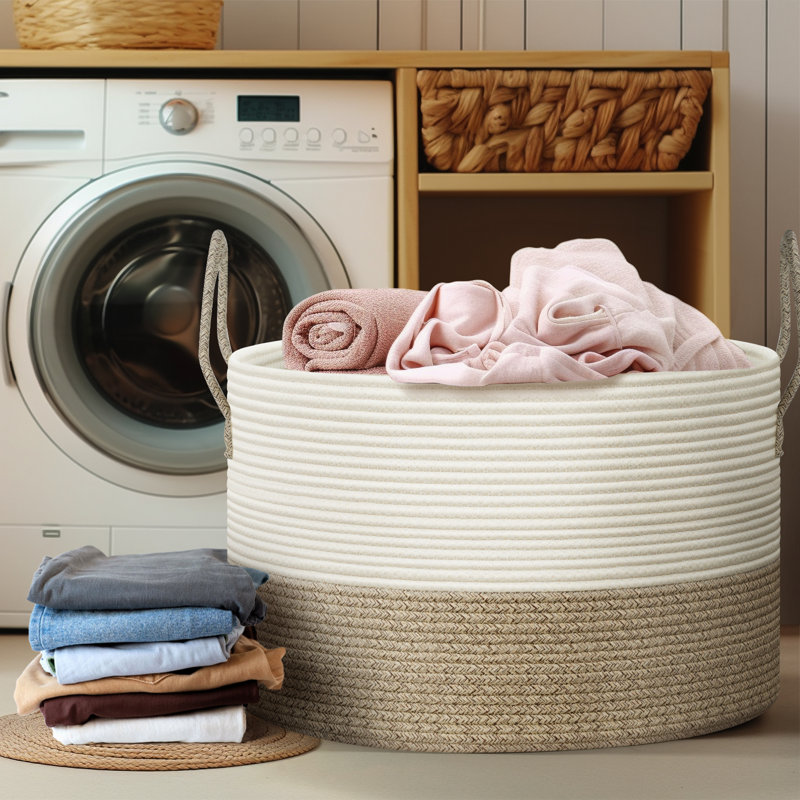 Extra Large Basket for Blankets - 21.7"D X 13.8"H Rope Laundry Basket Toy Baskets Storage Kids, Throw Blanket Baskets, Brown