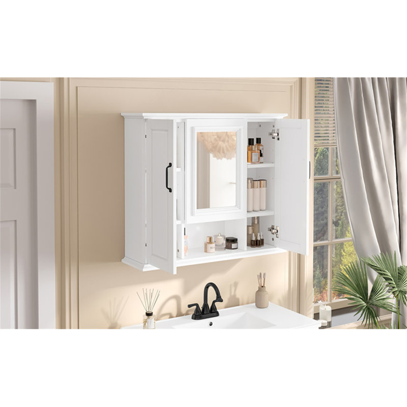 Armoire à pharmacie 36 po, armoire de rangement murale pour salle de bain, armoire murale moderne avec miroir, armoire à miroir avec 3 portes (meuble-lavabo non inclus)