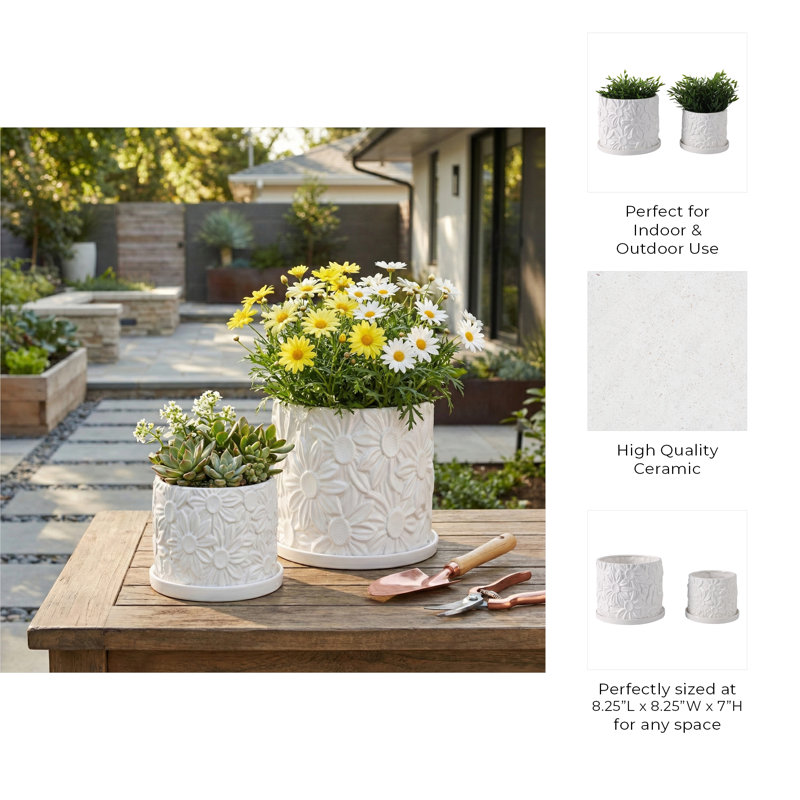 Handmade Ceramic Planter Set, 7" H x 8.25" W x 8.25" D
