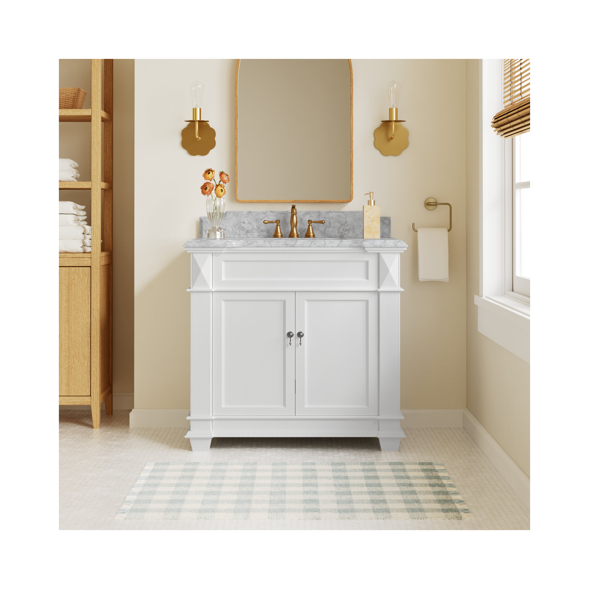 Ensa 36'' Single Bathroom Vanity, White, Carrara Marble