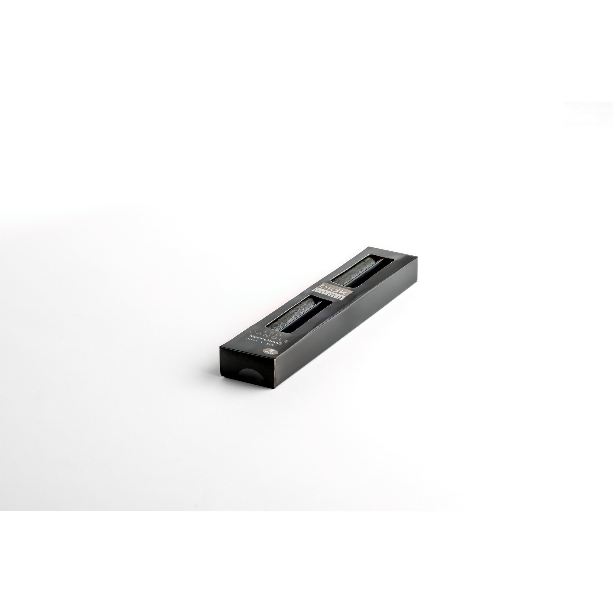 2 Pc Med Flameless Taper Candle, Black