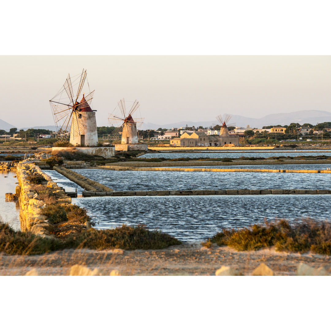 Pans Of Trapani With Windmills von Maxics - Leinwanddrucke