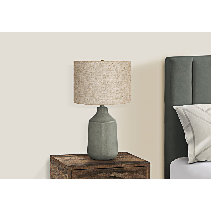Lampe de table industrielle en béton avec interrupteur rotatif à 3 voies et abat-jour en lin beige, Beige, Gris