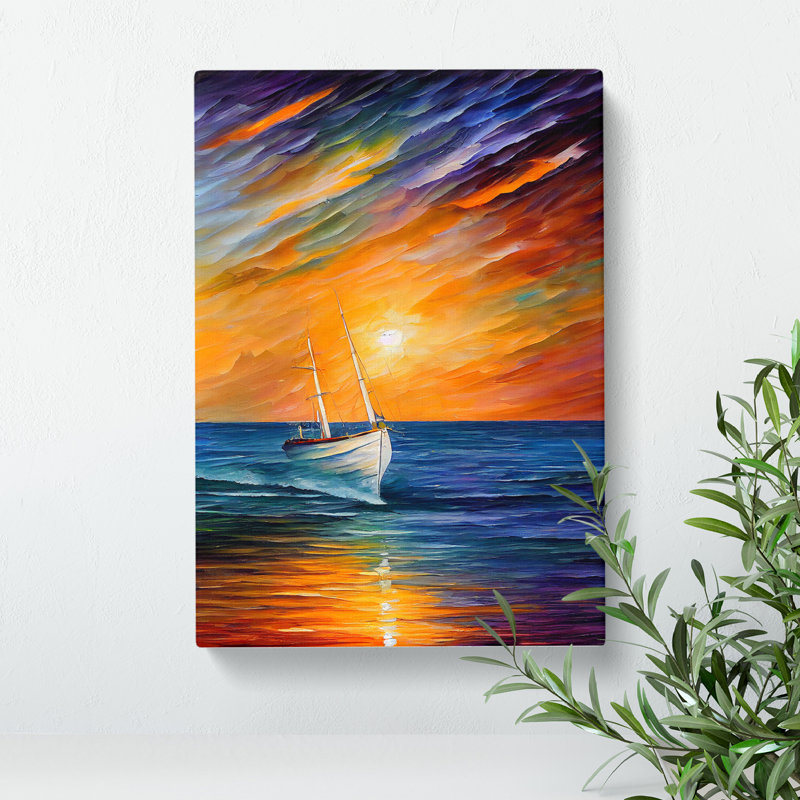 Boat At Sunset No.4 - Painting, No Matte, 60cm H x 40cm W x 3cm D, Wrapped Canvas