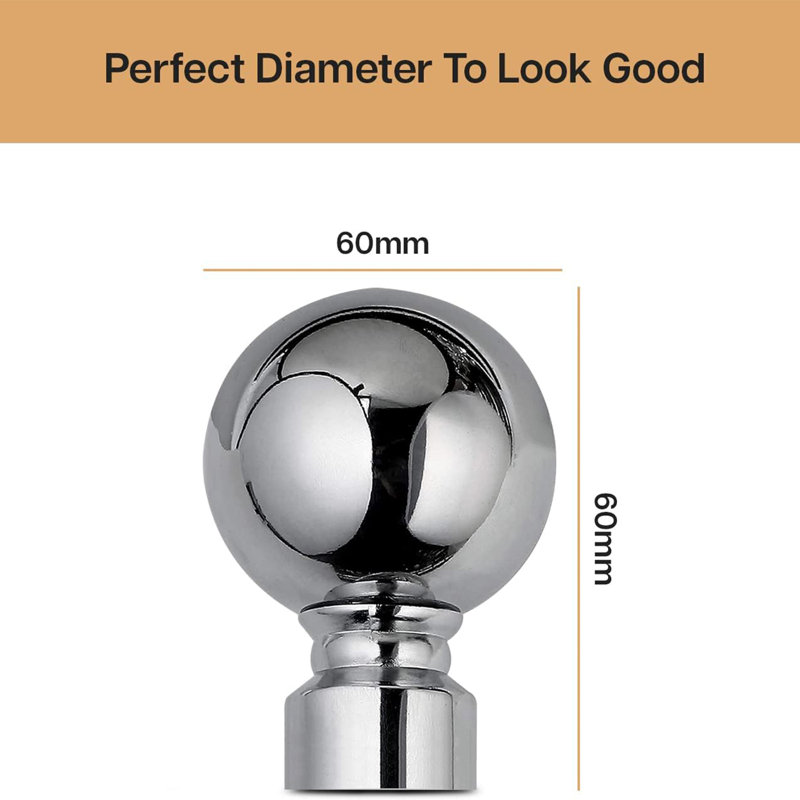 Adjustable Plain Metal Ball Curtain Rod, 120-210 Cm, Chrome