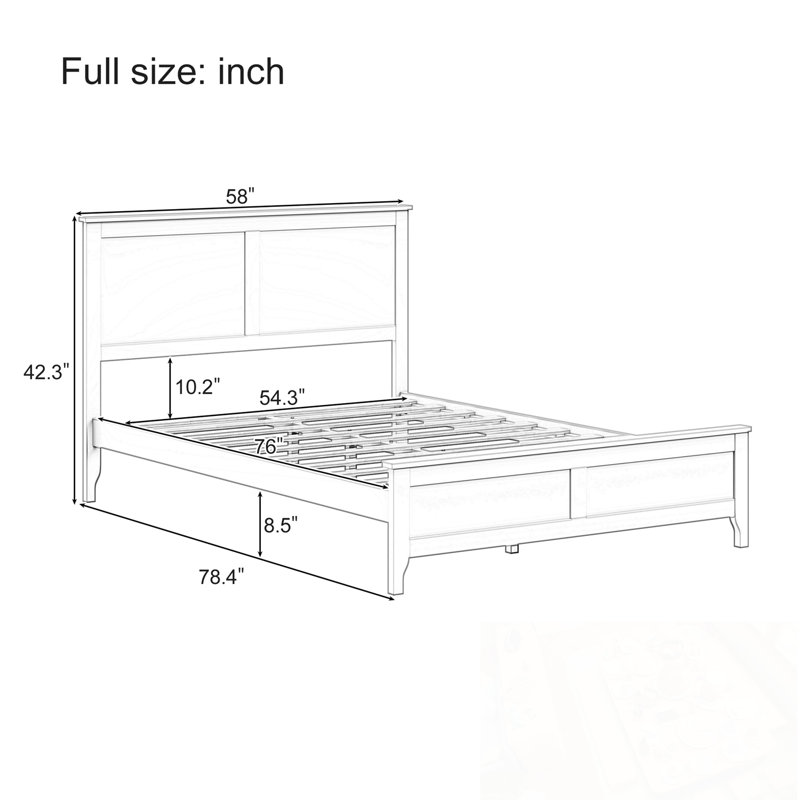 Lit plateforme double avec support de lattes en bois robuste, Blanc