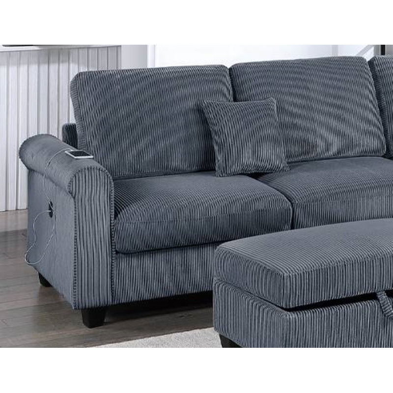 Gollahon 3-PC SECTIONAL SET, Dark Gray Corduroy