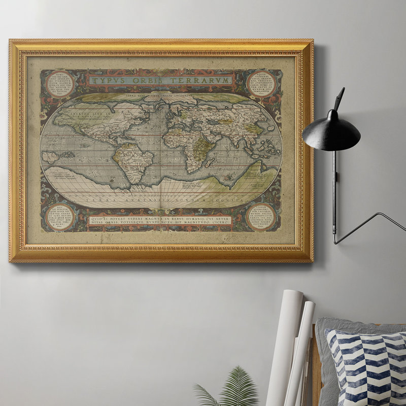 Carte du monde antique embelli - peinture sur toile encadrée