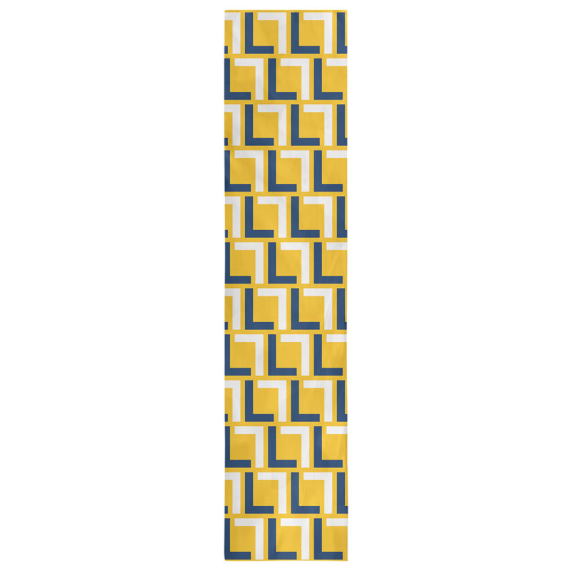 Chemin de table géométrique, 90 po x 16 po, Navy Blue/White/Gold, Coton