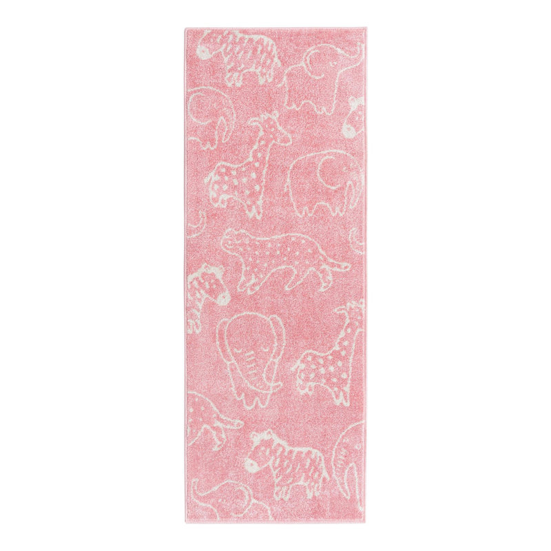 Whimsy Safari Animals Kid Rug, Runner 2'2" x 3'11", Pink