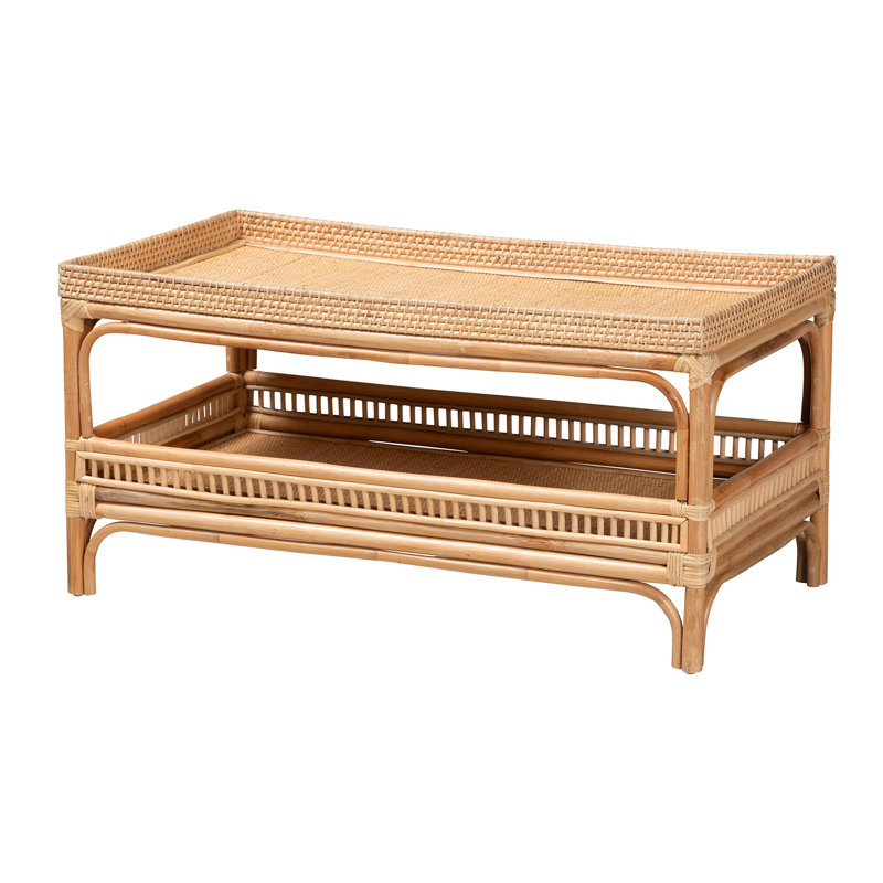 Lombok Natural Rattan Rectangular Coffee Table with Shelf
