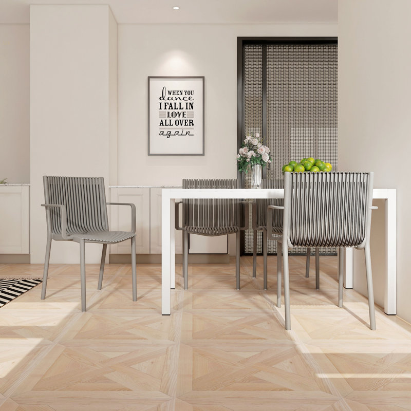 Été - Fauteuil empilable en PP 4 pièces gris chaud pour l'intérieur et l'extérieur