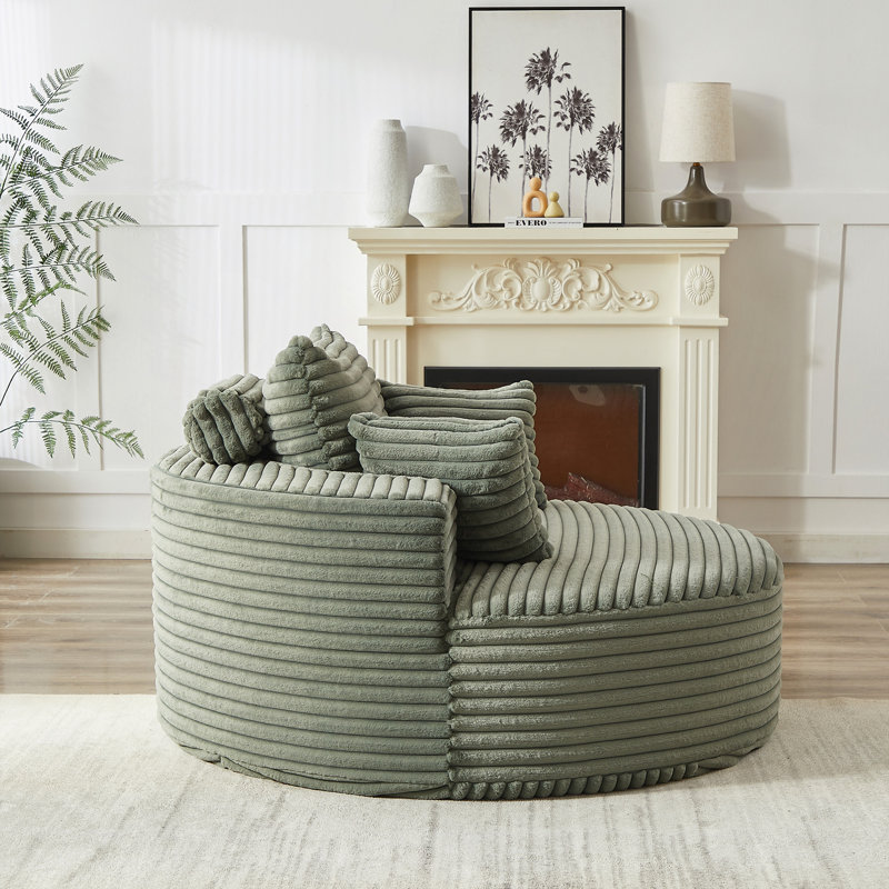 Boneless Sponge Single Sofa,fluffy Modern Sleeper Chair, Green Corduroy, 32.5" H x 55" W x 55" D