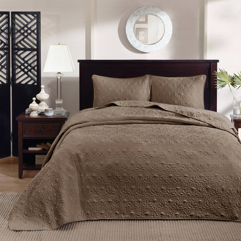 Ensemble de couvre-lit réversible Québec, Moka, Couvre-lit de très grande taille et 2 taies déco