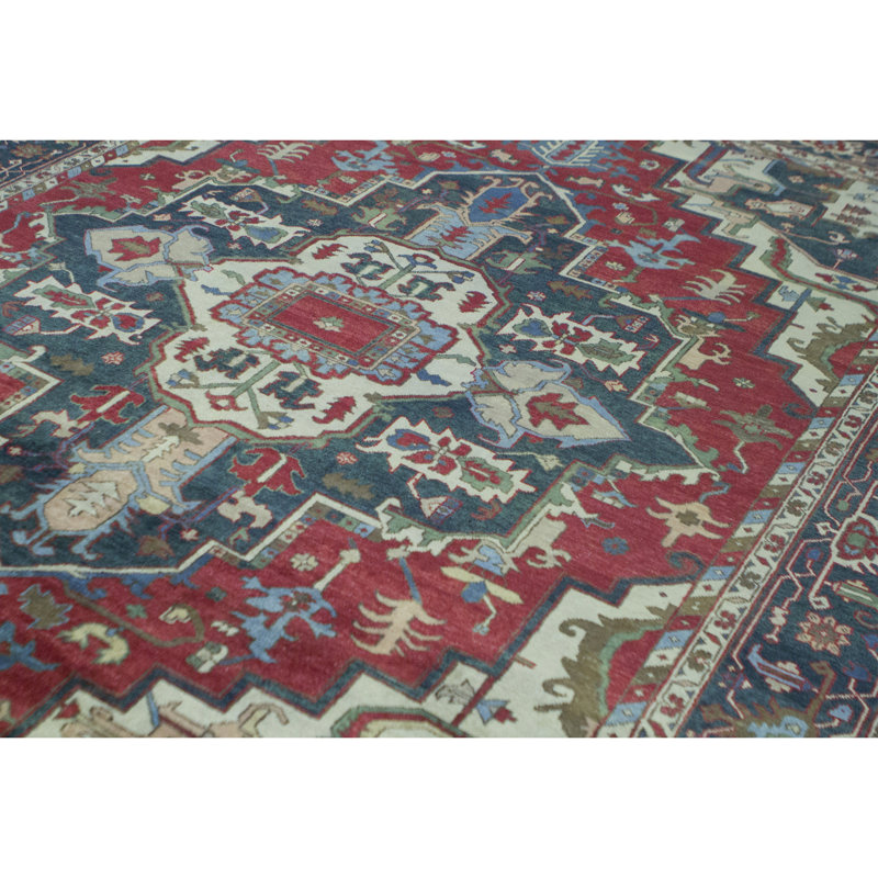 Tapis rouge et bleu noué à la main de haute qualité