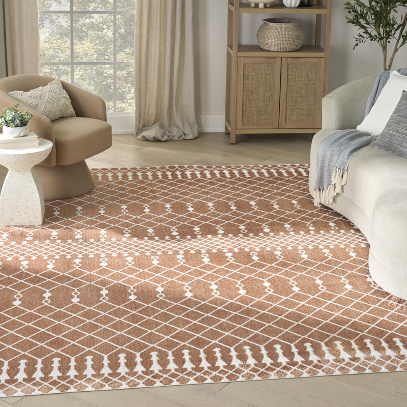 Dakota Fields Burrillville Machine Washable Copper Bohemian Indoor Rug, Rectangle 6'7" x 9'