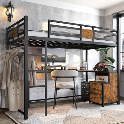 Lit mezzanine très grand avec bureau et tiroirs de rangement en tissu non tissé