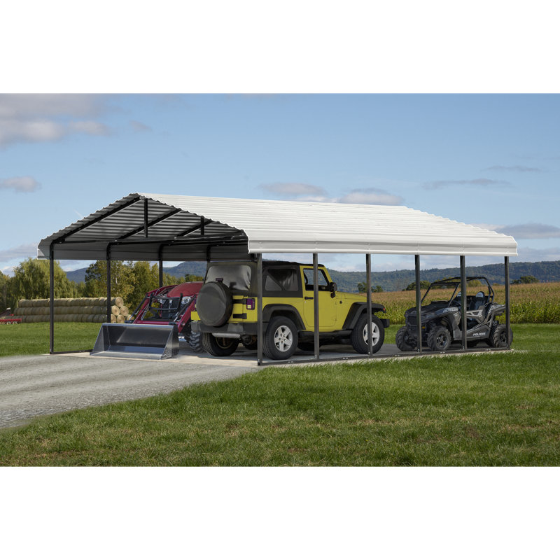 Abri de voiture en acier galvanisé 20 x 24 x 7, Gris anthracite