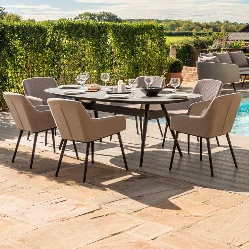 Ironton Outdoor Fabric 6 Seat Oval Dining Set - Grey, Brown