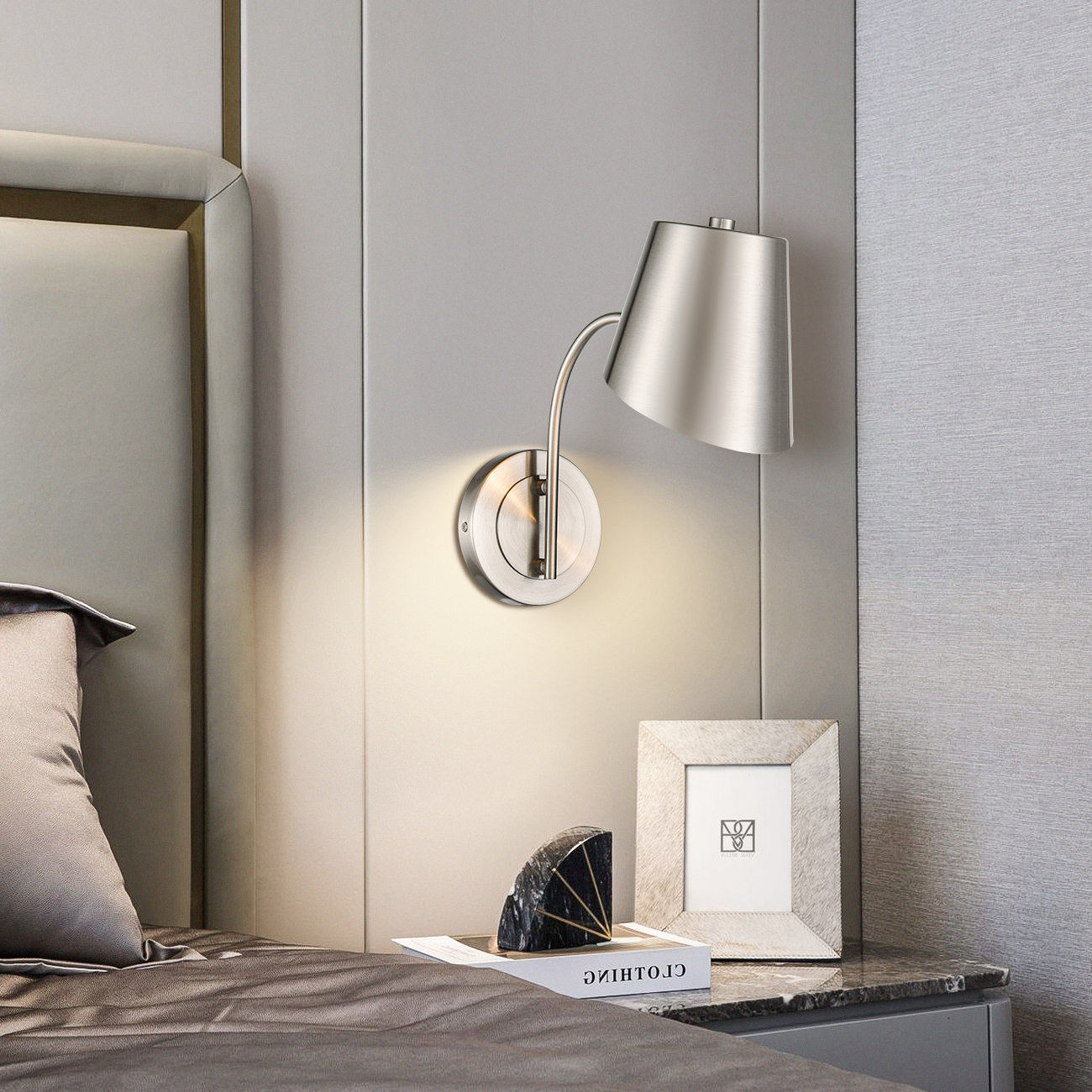 Hiltonia Single Light Dimmable Armed Sconce, Brushed Nickel