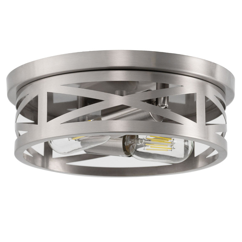 Craspedia 2-Light Drum Farmhouse Flush Mount, Sliver
