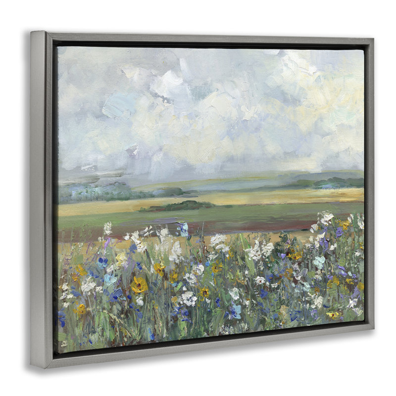 Cadre flottant au-dessus des nuages County Meadow, design par Sally Swatland, H 17 po x l 21 po, Cadre flottant gris lustré