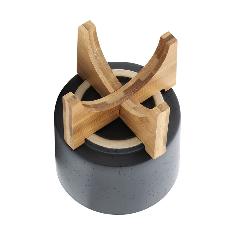 Jardinière en céramique grise de 5 po avec support en bois inclus - parfaite pour les plantes grasses et les terrariums