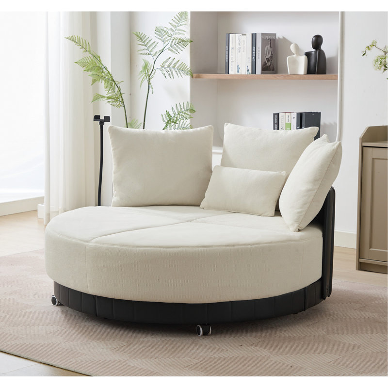 360 Rotatable Oversized Chair, Beige Fabric, Adjustable Phone Stand, 2 Gleaming 52.72'' Swivel Upholstery, Rotation, 2 Seats, Shock Absorbing
