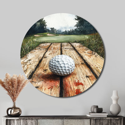 Abstrait balle de golf Swing Of Perfection I - art mural moderne en métal blanc, impression ronde de golf