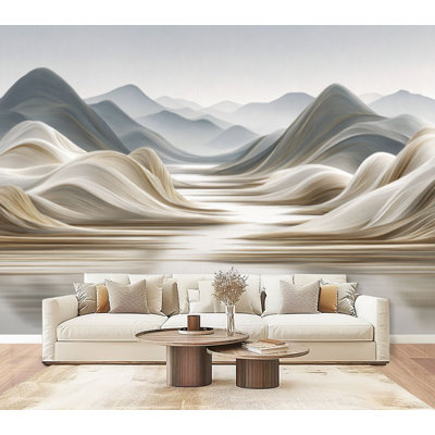Peel and Stick Wallpaper Minimal Mountain Art Japandi Inspired Neutral Tones Wall Murals 69"H x 96"W Removable PVC Wall Paper Self-Adhesive Wall Decor for Bedroom Living Room Home Office
