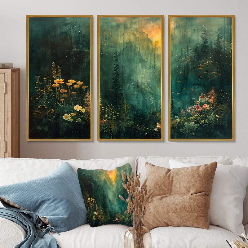 Chumley - ensemble de reproductions d'art mural forêt, Toile avec cadre flottant or, H 40 po x l 60 po x P 1 po