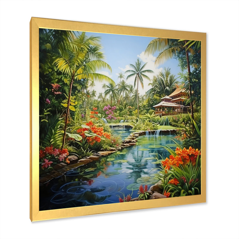 Bali Bliss Landscape II - Art asiatique, art sur toile, H 30 po x l 30 po x P 1 po, Cadre doré simple
