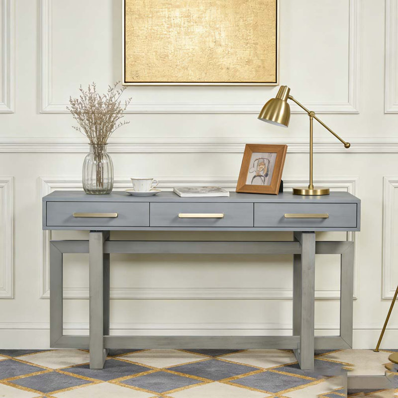 Console élégante avec trois tiroirs, Gris antique