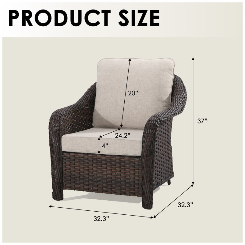 Patio Chairs With Cushions （Set of 2）, Beige