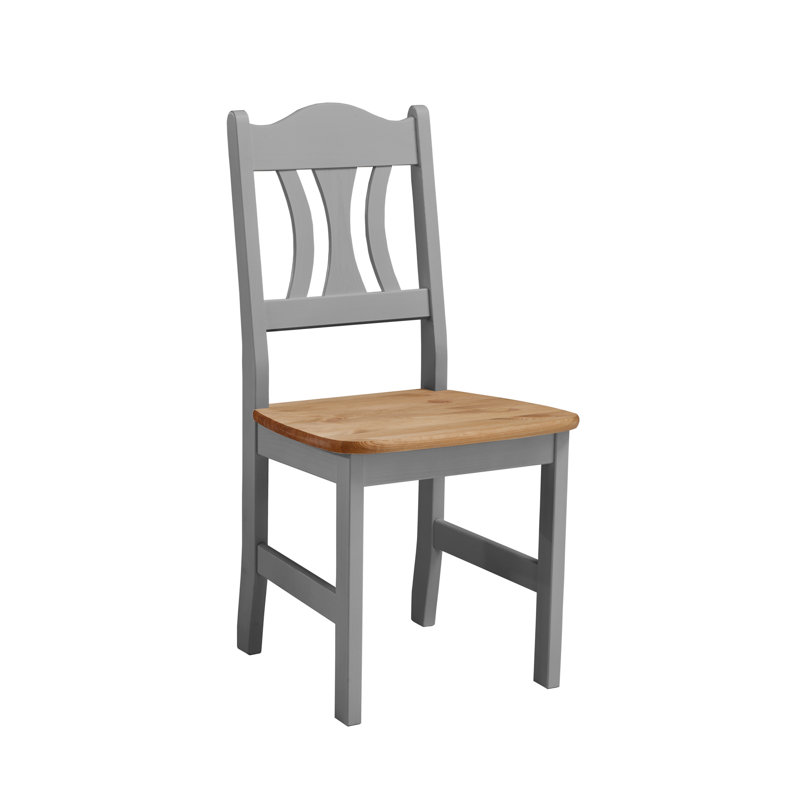 Kristel 43cm H Solid Wood Slat Back Side Chair, Grey/Leach coloured