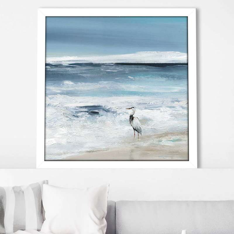 «Tidal Fishing II» par Carol Robinson - Peinture, Cadre blanc, H 25,5 po x l 25,5 po x P 1 po