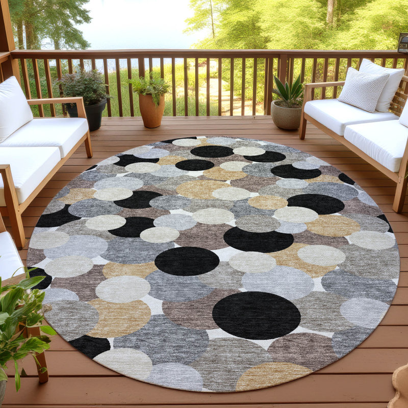 Tapis intérieur / extérieur lavable à la machine Chantille ACN2450, Noir, Rond 8 pi