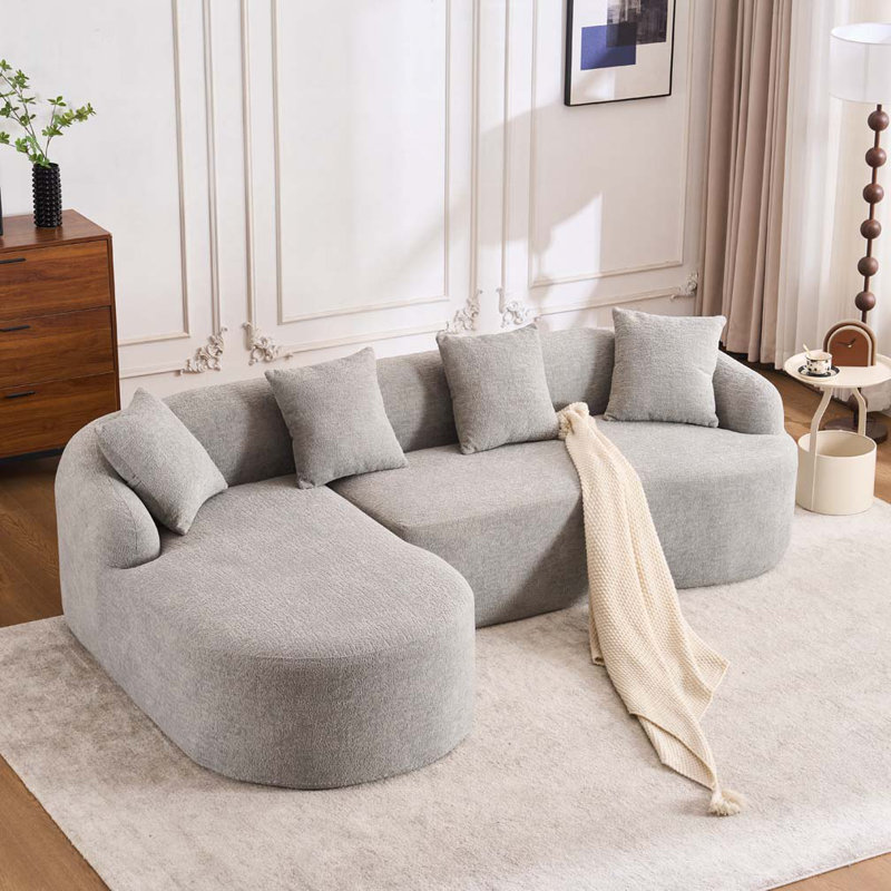 Canapé modulaire en L Chenille, Gris clair