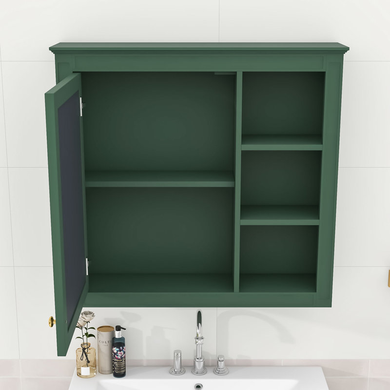 Armoire à pharmacie murale Yaliyah avec miroir et tablettes réglables, Vert