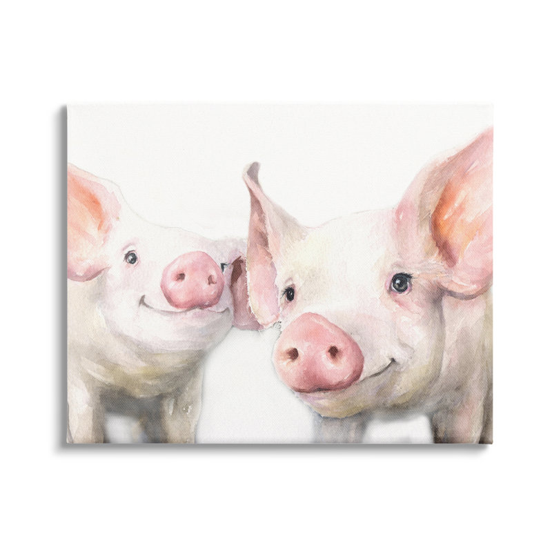 Paire de cochons au museau rose par George Dyachenko - Peinture rectangulaire sur toile, H 16 po x l 20 po x P 1,5 po