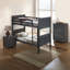 Lit superposé simple au-dessus d'un lit superposé en bois massif brun anthracite réversible, conception à lattes, tête de lit à panneaux et insert et serrure, centre de chambre à coucher de style transitionnel en bois franc, tête de lit, joint pour agencement