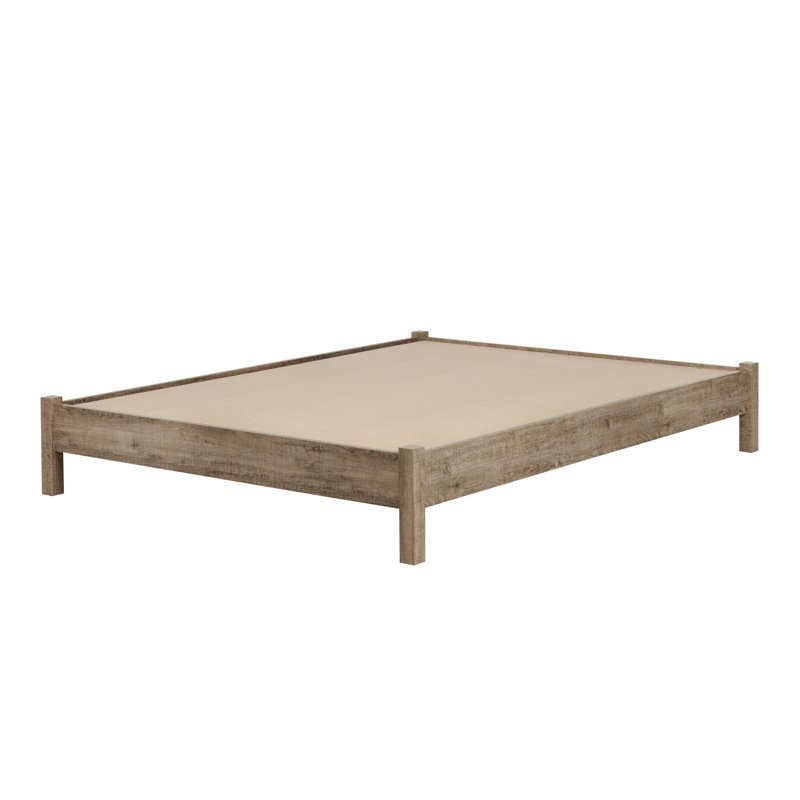 Munich Queen Platform Bed on Legs - Rustic Style Weathered Oak, Weathered Oak/Matte Black, Full