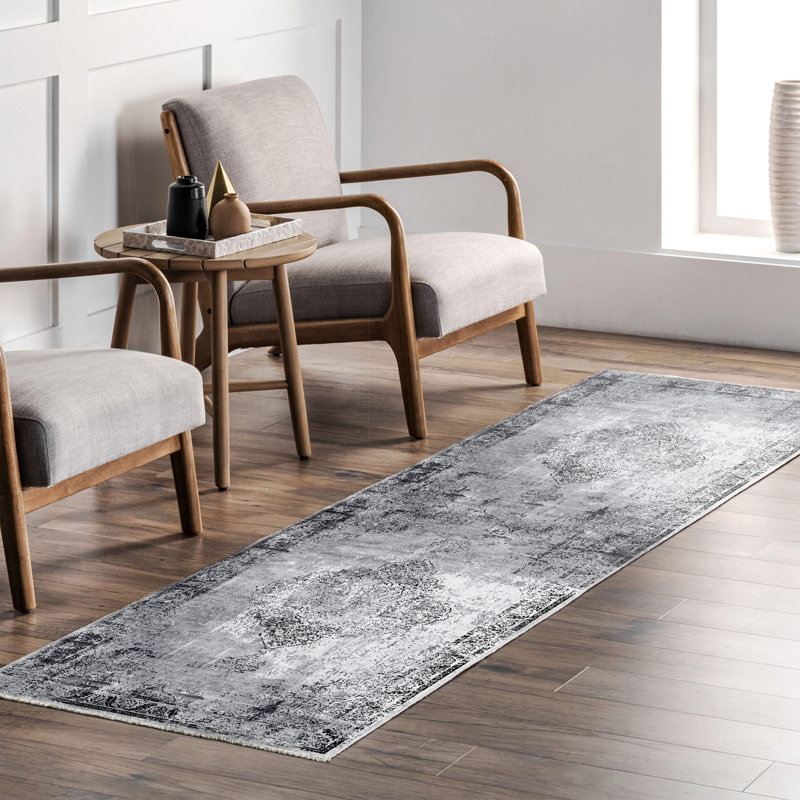 Pender Gray Oriental Cotton Chenille Area Rug, Runner 4' x 8'11"