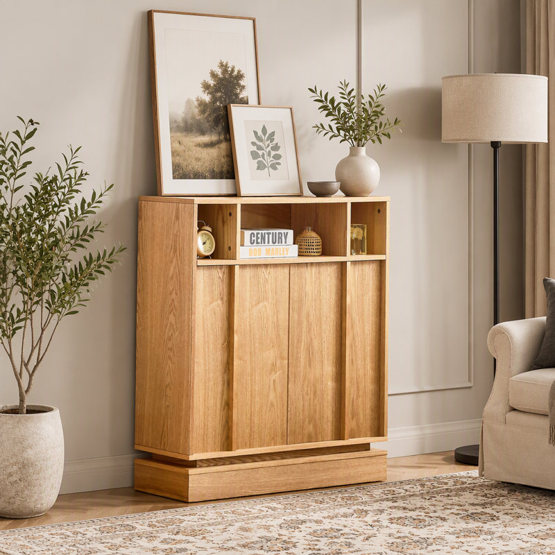 Buffet de style champêtre à panneaux cannelés avec rangement, étagère réglable, meuble télé avec passe-câbles, meuble de rangement d'appoint moderne et vintage pour entrée, couloir, cuisine, salon