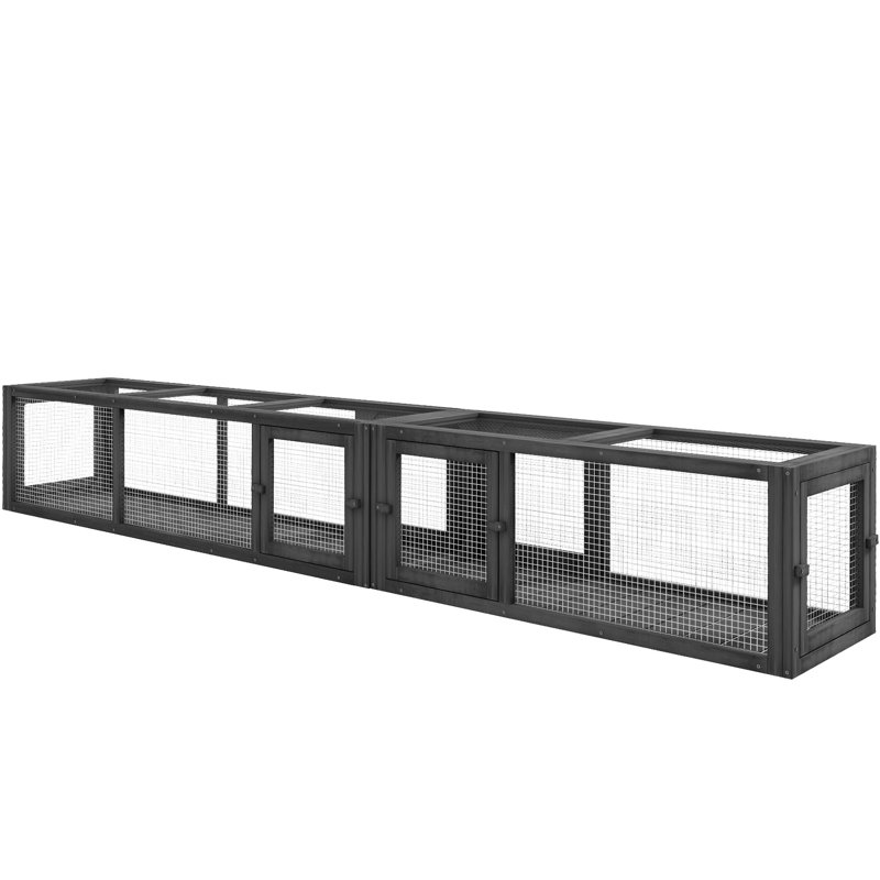 Cat Tunnel Outdoor, 98 po, combinaison en bois, 8 portes, gris foncé pour le plaisir 98 po chats en bois d'extérieur, chiots, animaux de compagnie
