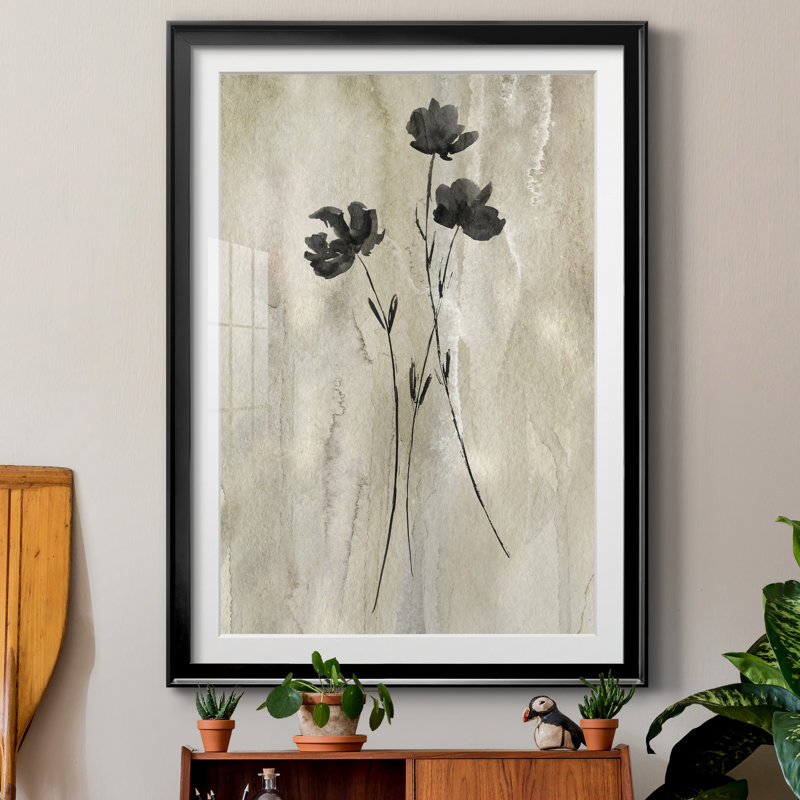 " Sumi-e Silhouette III " Painting Print, Black Paper, 26.5" H x 36.5" W x 1.5" D