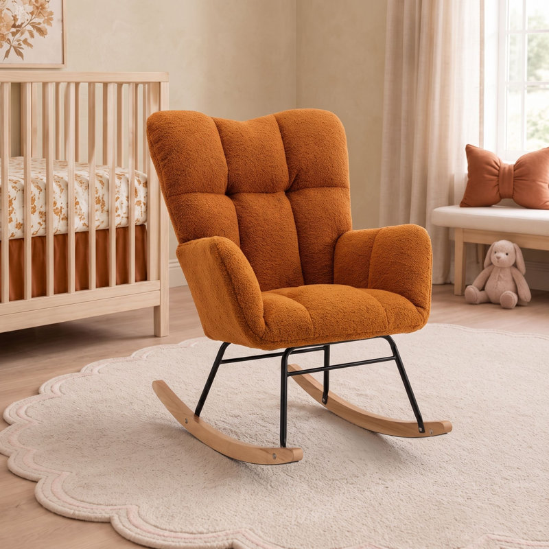 Chaise berçante moderne avec dossier haut Sherpa, Burnt Orange