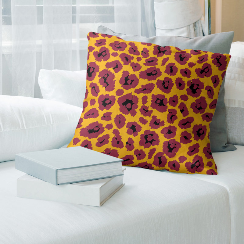 Housse de coussin carrée, 14 po x 14 po, Jaune / Rouge / Noir, Simili daim