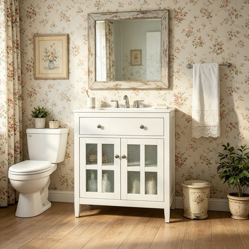Meuble-lavabo de 30 po avec lavabo en céramique, tablette réglable et plateau basculant, Blanc
